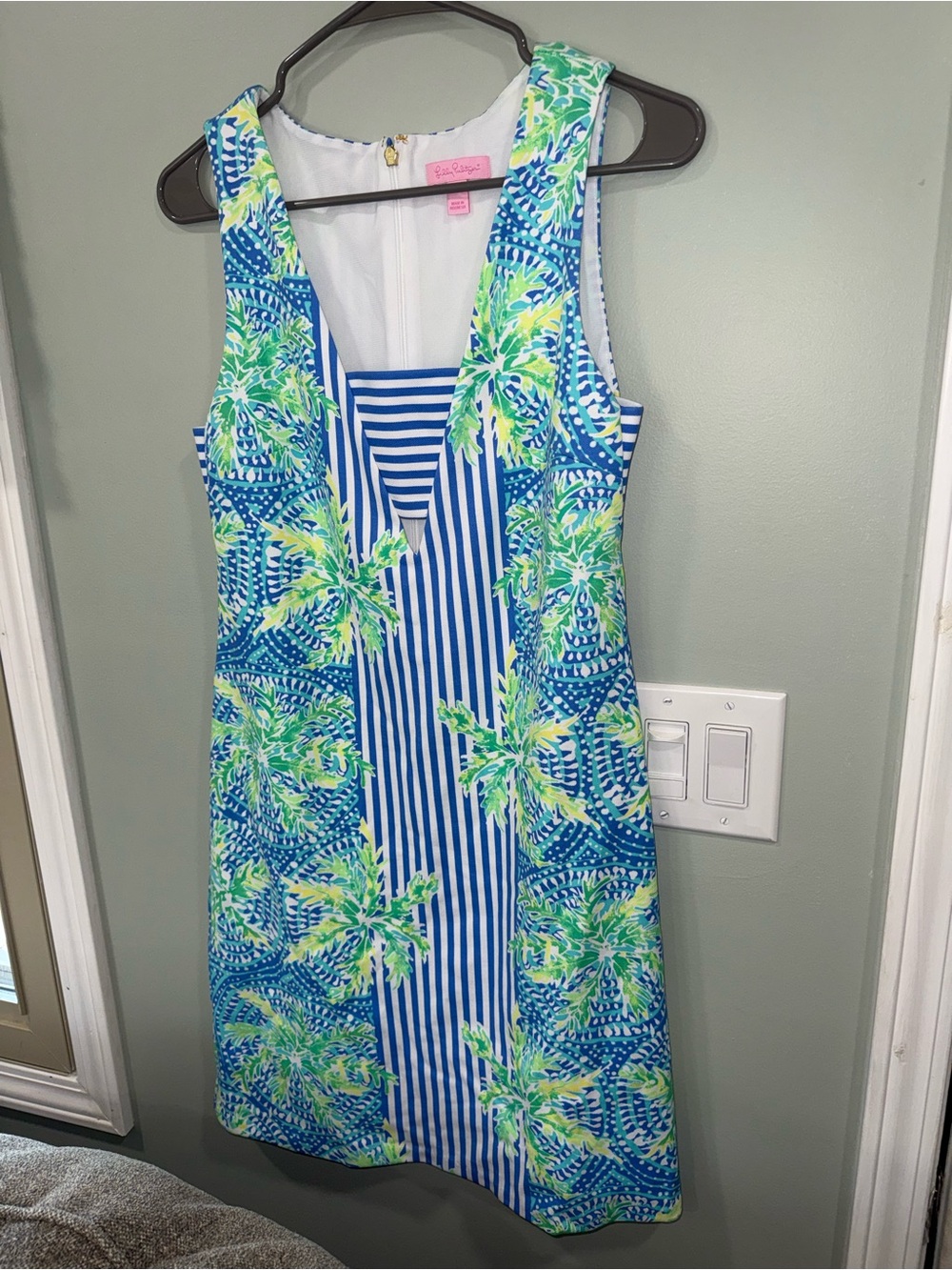 NBW: Lilly Pulitzer Blue, Green & White Palm Print Shift Dress